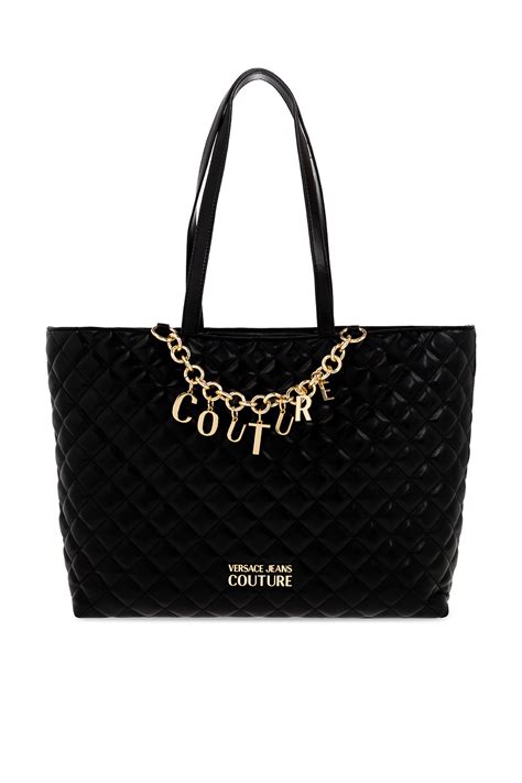 versace jeans black leather plisse shopper bag|Versace Jeans couture.